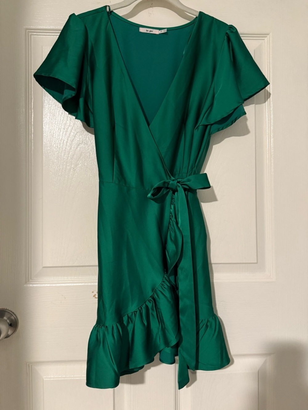 Mi Ami Emerald Green Wrap Ruffle Mini Dress Size XS